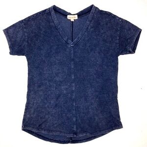 Cloth & Stone V Neck Distressed Denim Style Top